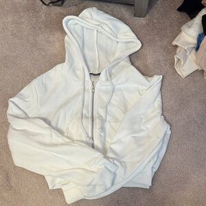 White Zip-Up Cropped Hoodie
